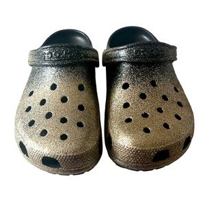 Women’s Black & Gold Sparkly Classic Crocs